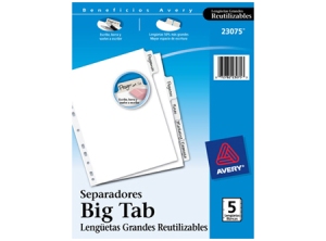  SEPARADOR CARTA  5 DIV.BL AVERY BIG TAB 23075** 