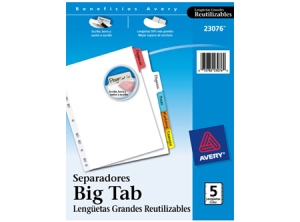  SEPARADOR CARTA  5 DIV.COLOR AVERY BIG TAB 23076** 