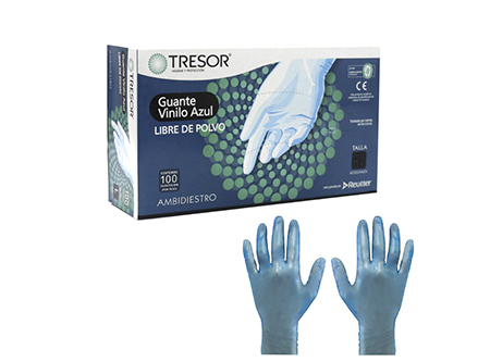  GUANTE EXAMEN M DP X 100 UN VINILO C/P TRESOR AZUL 