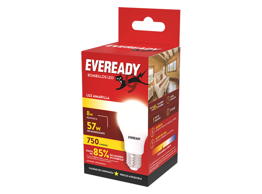  AMPOLLETA LED 8W 220-240V DP 10UN CALIDA EVEREADY 