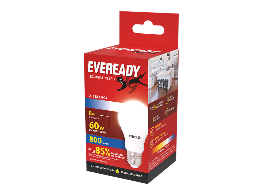  AMPOLLETA LED 8W 220-240V DP 10 UN FRIA EVEREADY 