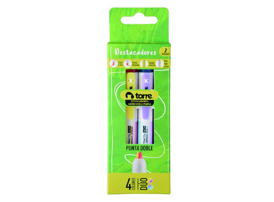  DESTACADOR TORRE BL X 2UN NEON DUO 