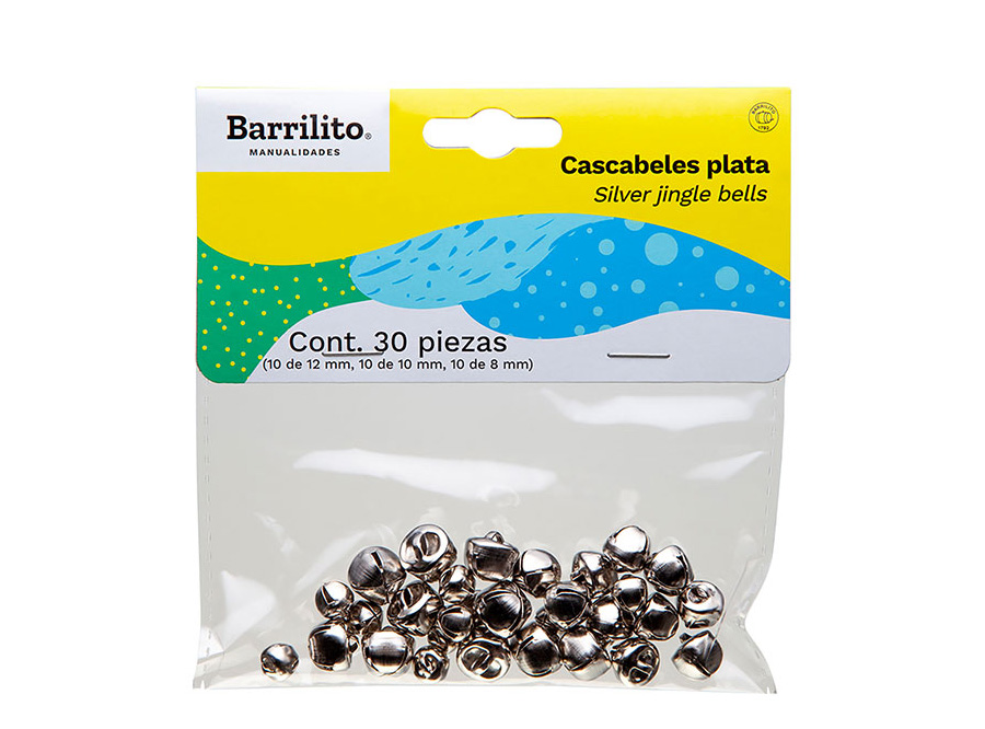  CASCABELES PLATEADOS BOL X 30UN BARRILITO 