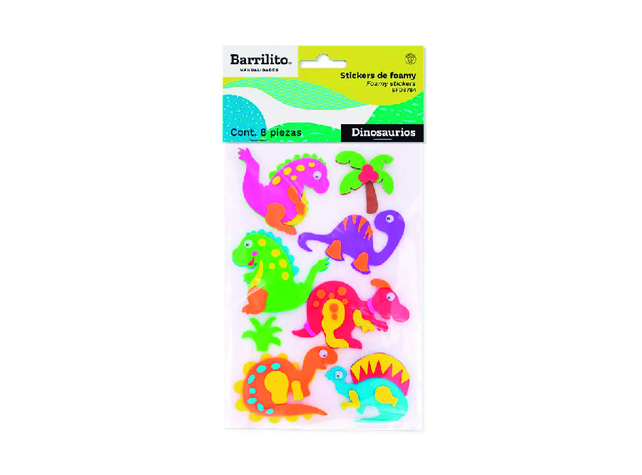  STICKERS GOMA EVA FIG. DINOSAURIO SET X 8UN BARRIL 