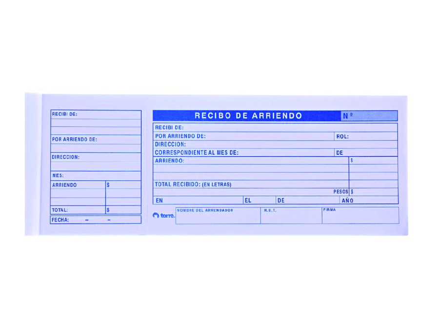  FORMULARIO RECIBO DE ARRIENDO 50HJ. TORRE 