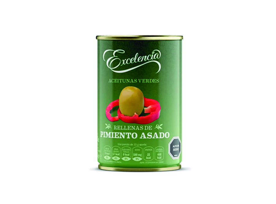  ACEITUNA 300 GR RELLE C/PIMIENTO EXCELECIA LATA 