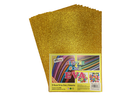  GOMA EVA 30X20 X 10 UN 2MM C/GLITTER DORADO OFFION 