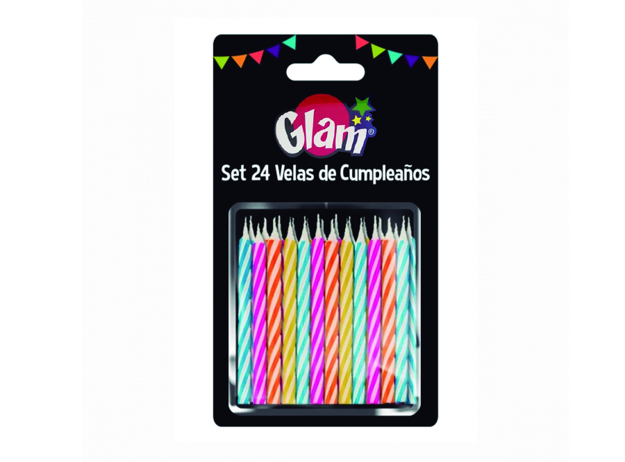  VELA CUMPLEA�OS SURTIDAS X 24 UN GLAM 