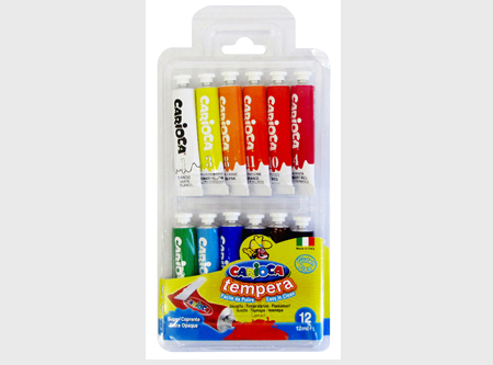  TEMPERA  12 COLORES CARIOCA EN POMO 12 ML** 