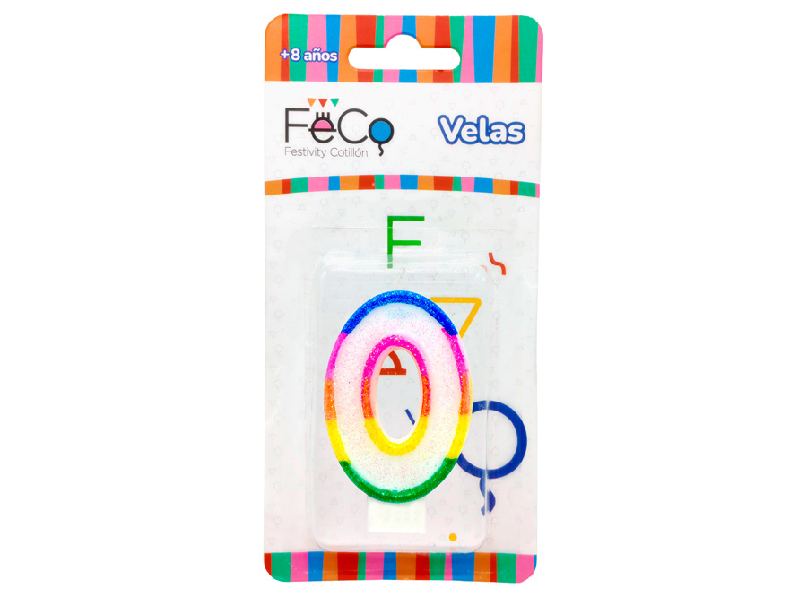  VELA CUMPLEAOS N.  0 X 1 UN C/GLITER FECO 