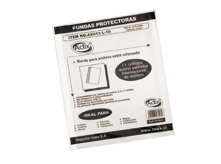  FUNDA PLASTICA CARTA X 10 UN ADIX 